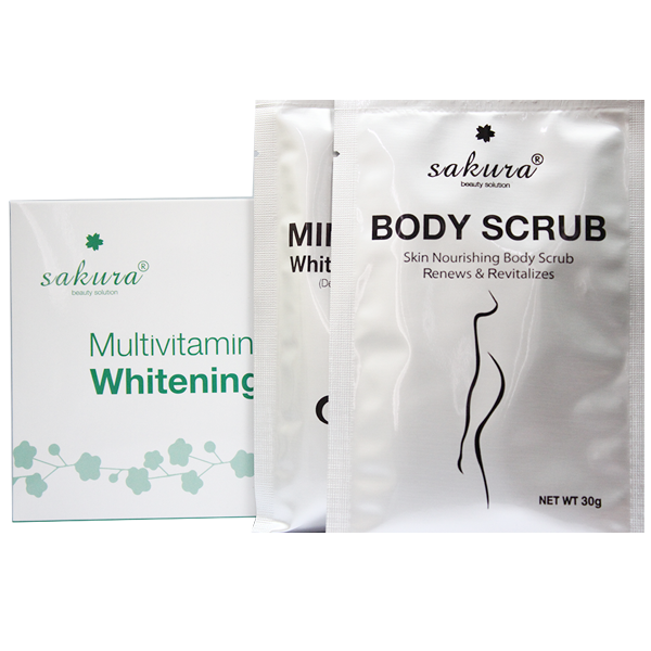 Bộ Kem Tắm Trắng Vitamin C Và Thảo Dược Tổng Hợp Sakura Multivitamin&Herbals Whitening System 