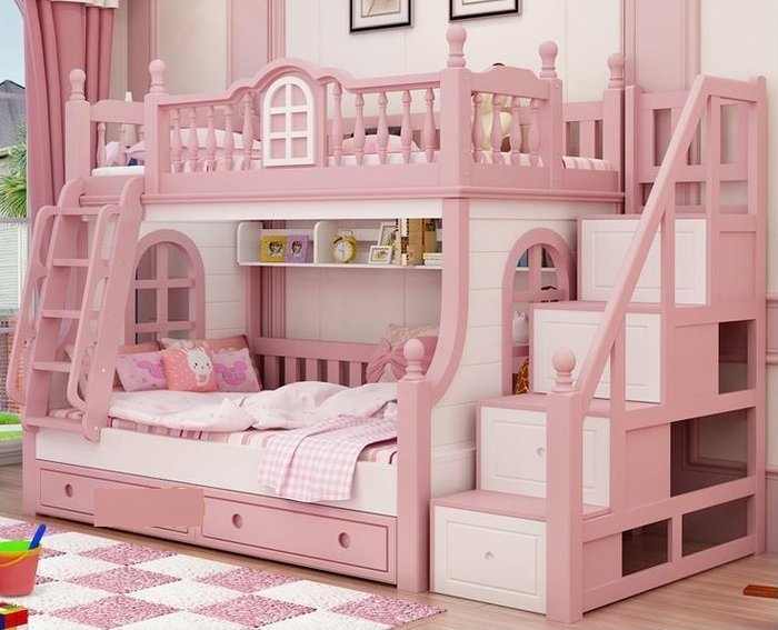 Top những mẫu giường tầng màu hồng có cầu trượt cho bé gái
